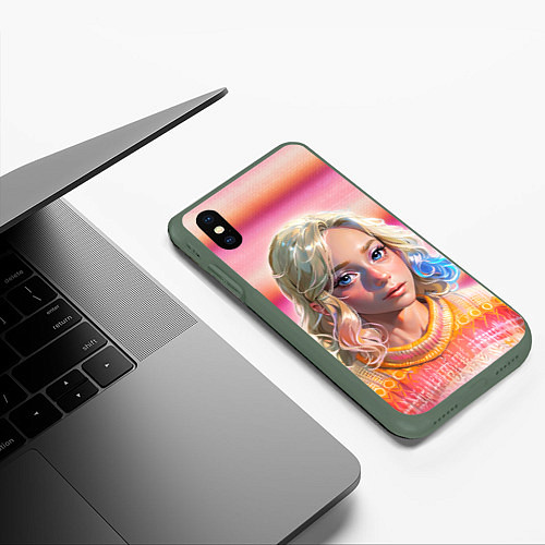 Чехол iPhone XS Max матовый Энид Синклер - арт и текстура розового свитера / 3D-Темно-зеленый – фото 3