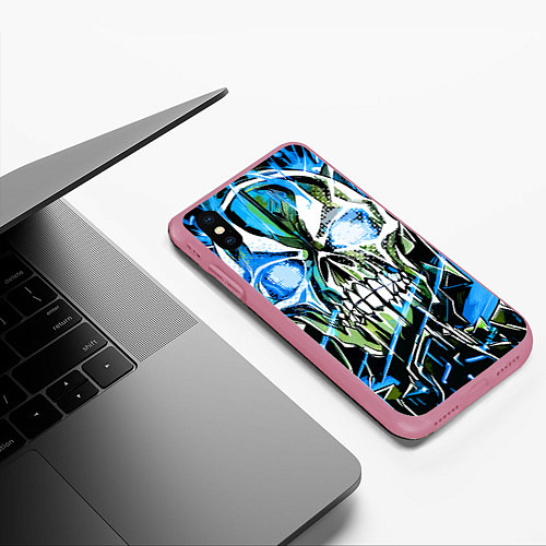 Чехол iPhone XS Max матовый Синий адский череп / 3D-Малиновый – фото 3