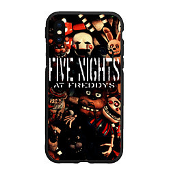Чехол iPhone XS Max матовый Пять ночей с Фредди сборник аниматроников, цвет: 3D-черный