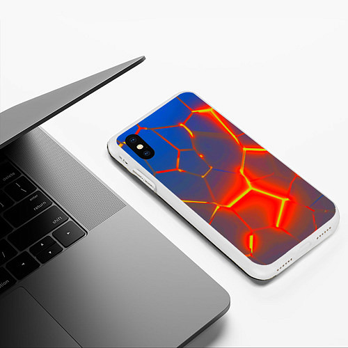 Чехол iPhone XS Max матовый Грани огненнные абстракция / 3D-Белый – фото 3