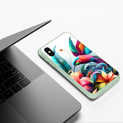 Чехол iPhone XS Max матовый Райская птица - тропики, цвет: 3D-салатовый — фото 2