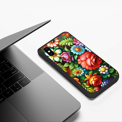 Чехол iPhone XS Max матовый Жостово роспись цветы традиционный узор / 3D-Черный – фото 3