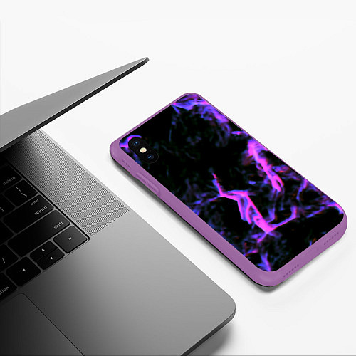 Чехол iPhone XS Max матовый Неоновая текстура разрывы текстура / 3D-Фиолетовый – фото 3