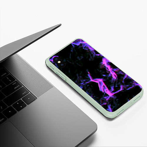 Чехол iPhone XS Max матовый Неоновая текстура разрывы текстура / 3D-Салатовый – фото 3