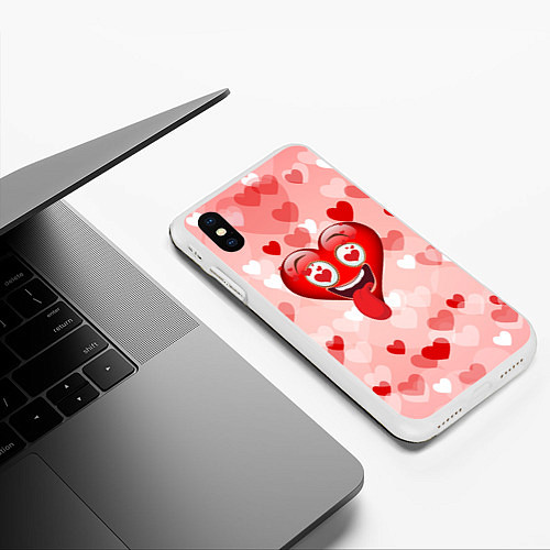 Чехол iPhone XS Max матовый Влюбленное сердечко / 3D-Белый – фото 3