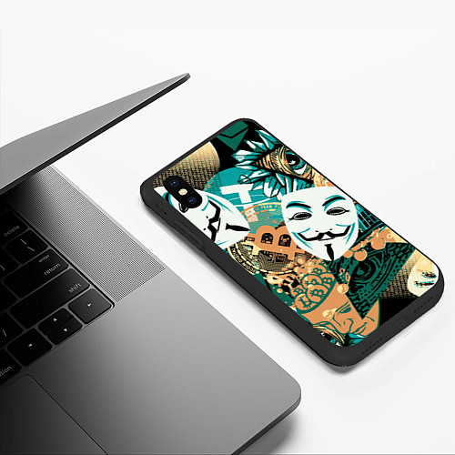 Чехол iPhone XS Max матовый Криптавалюта с маской Виндетта / 3D-Черный – фото 3