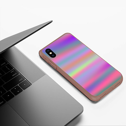 Чехол iPhone XS Max матовый Голографические неоновые полосы / 3D-Коричневый – фото 3