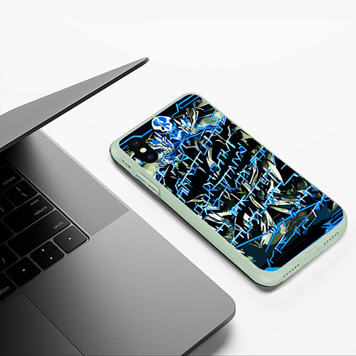 Чехол iPhone XS Max матовый Инопланетный текст синий / 3D-Салатовый – фото 3