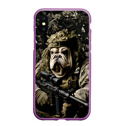 Чехол iPhone XS Max матовый Мастиф снайпер, цвет: 3D-фиолетовый