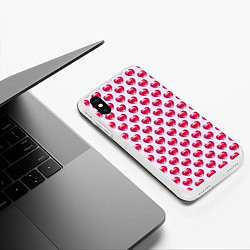 Чехол iPhone XS Max матовый Двойное сердце на розовом фоне, цвет: 3D-белый — фото 2