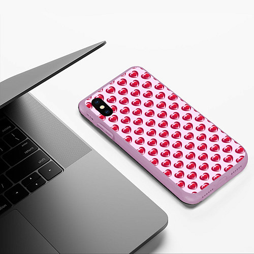Чехол iPhone XS Max матовый Двойное сердце на розовом фоне / 3D-Сиреневый – фото 3