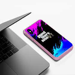 Чехол iPhone XS Max матовый GTA 6 неоновые краски вайсити, цвет: 3D-розовый — фото 2