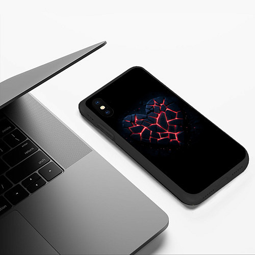 Чехол iPhone XS Max матовый Разбитое сердце из камня и неона / 3D-Черный – фото 3