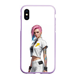 Чехол iPhone XS Max матовый Девушка в белом Cyberpunk 2077, цвет: 3D-сиреневый