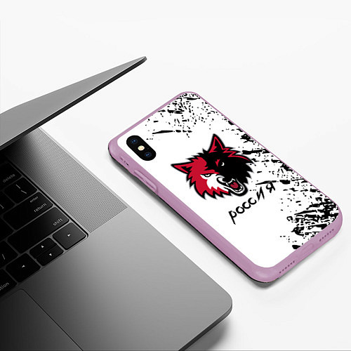 Чехол iPhone XS Max матовый Волк Россия краски / 3D-Сиреневый – фото 3