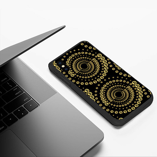 Чехол iPhone XS Max матовый Золотой Биткоин на черном / 3D-Черный – фото 3