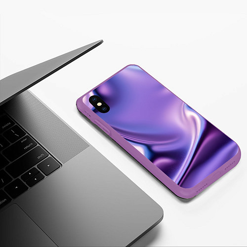 Чехол iPhone XS Max матовый Голография - изгибающийся металлический фиолетовый / 3D-Фиолетовый – фото 3