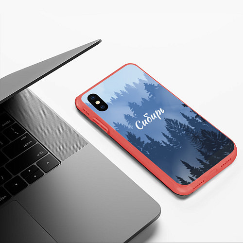 Чехол iPhone XS Max матовый Сибирь леса / 3D-Красный – фото 3