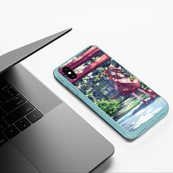 Чехол iPhone XS Max матовый Touhou Project Рейму возле тории, цвет: 3D-мятный — фото 2