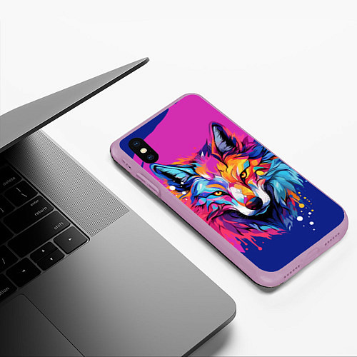 Чехол iPhone XS Max матовый Волк в стиле поп-арт / 3D-Сиреневый – фото 3