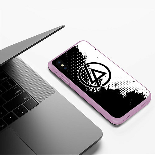 Чехол iPhone XS Max матовый Linkin park - черно-белая абстракция / 3D-Сиреневый – фото 3