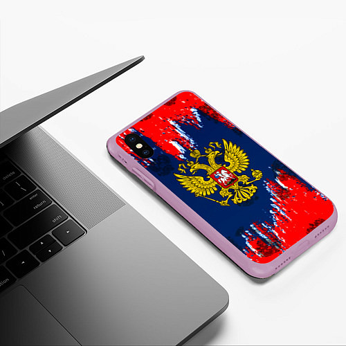 Чехол iPhone XS Max матовый Россия краски герб / 3D-Сиреневый – фото 3