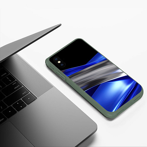 Чехол iPhone XS Max матовый Серебряная вставка на синей абстракции / 3D-Темно-зеленый – фото 3