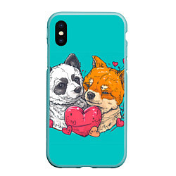 Чехол iPhone XS Max матовый Влюбленная собачка и лисичка, цвет: 3D-мятный