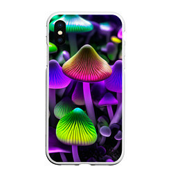Чехол iPhone XS Max матовый Люминесцентные грибы, цвет: 3D-белый