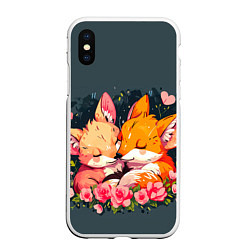 Чехол iPhone XS Max матовый Милые лисички в цветах, цвет: 3D-белый