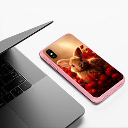 Чехол iPhone XS Max матовый Влюбленный кролик в розах, цвет: 3D-баблгам — фото 2