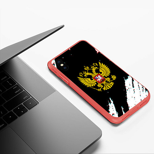 Чехол iPhone XS Max матовый Герб РФ краска / 3D-Красный – фото 3