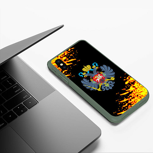 Чехол iPhone XS Max матовый Герб краски россия / 3D-Темно-зеленый – фото 3
