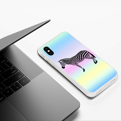 Чехол iPhone XS Max матовый Зебра по радужном фоне / 3D-Белый – фото 3