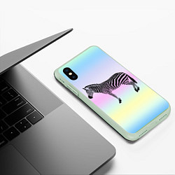 Чехол iPhone XS Max матовый Зебра по радужном фоне, цвет: 3D-салатовый — фото 2