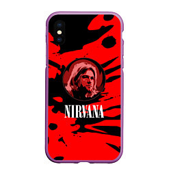 Чехол iPhone XS Max матовый Nirvana красные краски рок бенд, цвет: 3D-фиолетовый