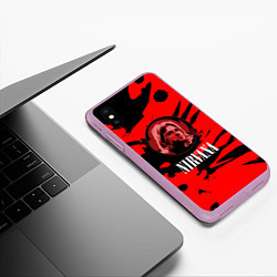 Чехол iPhone XS Max матовый Nirvana красные краски рок бенд, цвет: 3D-сиреневый — фото 2