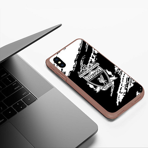 Чехол iPhone XS Max матовый Liverpool белые краски текстура / 3D-Коричневый – фото 3