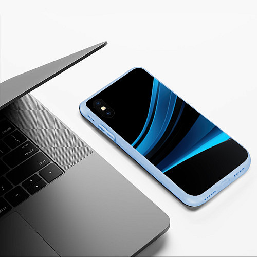 Чехол iPhone XS Max матовый Черная и синяя геометрическая абстракция / 3D-Голубой – фото 3