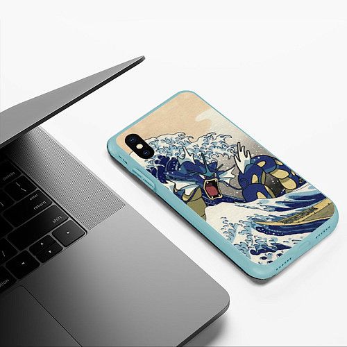 Чехол iPhone XS Max матовый Kanagawa wave - Gyarados / 3D-Мятный – фото 3