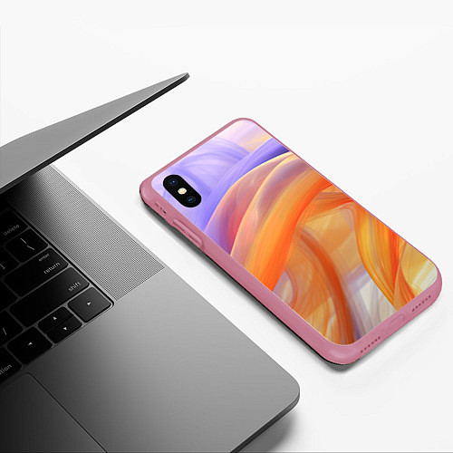 Чехол iPhone XS Max матовый Оранжевая и синяя абстрактная дуга / 3D-Малиновый – фото 3