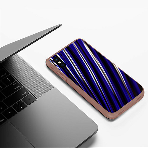 Чехол iPhone XS Max матовый Синие белые черные объемные полосы / 3D-Коричневый – фото 3