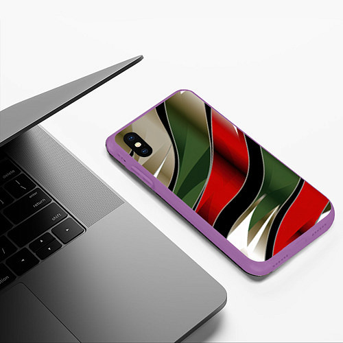 Чехол iPhone XS Max матовый Белые зеленые и красные полосы / 3D-Фиолетовый – фото 3