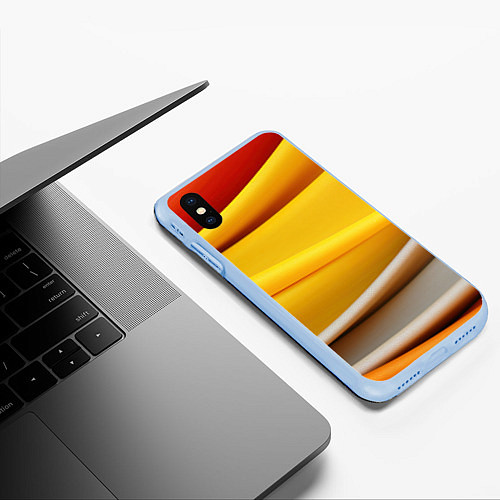 Чехол iPhone XS Max матовый Желтая абстракция с оранжевой волной / 3D-Голубой – фото 3