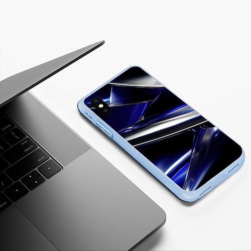 Чехол iPhone XS Max матовый Синие и серебреные абстрактные полосы / 3D-Голубой – фото 3