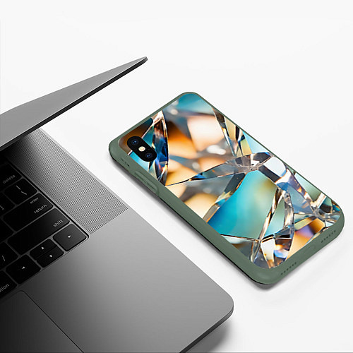 Чехол iPhone XS Max матовый Грани стеклянного камня / 3D-Темно-зеленый – фото 3