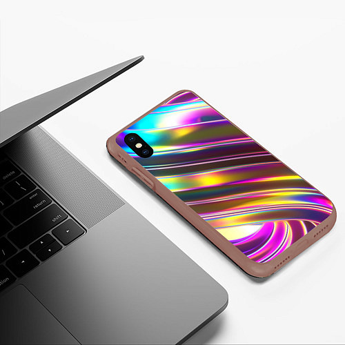 Чехол iPhone XS Max матовый Неоновый скрученный металл разноцветный / 3D-Коричневый – фото 3