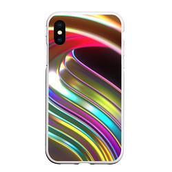 Чехол iPhone XS Max матовый Неоновый крученный металл разноцветный, цвет: 3D-белый