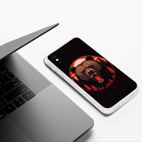Чехол iPhone XS Max матовый Голова медведя гризли / 3D-Белый – фото 3