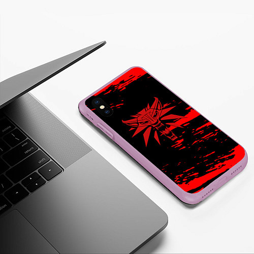 Чехол iPhone XS Max матовый The witcher лого ведьмака краски / 3D-Сиреневый – фото 3